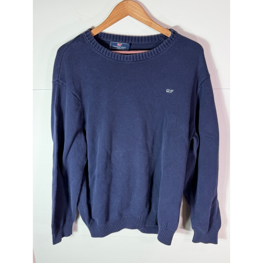 Vineyard Vines Mens XXL Navy Blue Cotton Crewneck Whale Logo Pullover Sweater